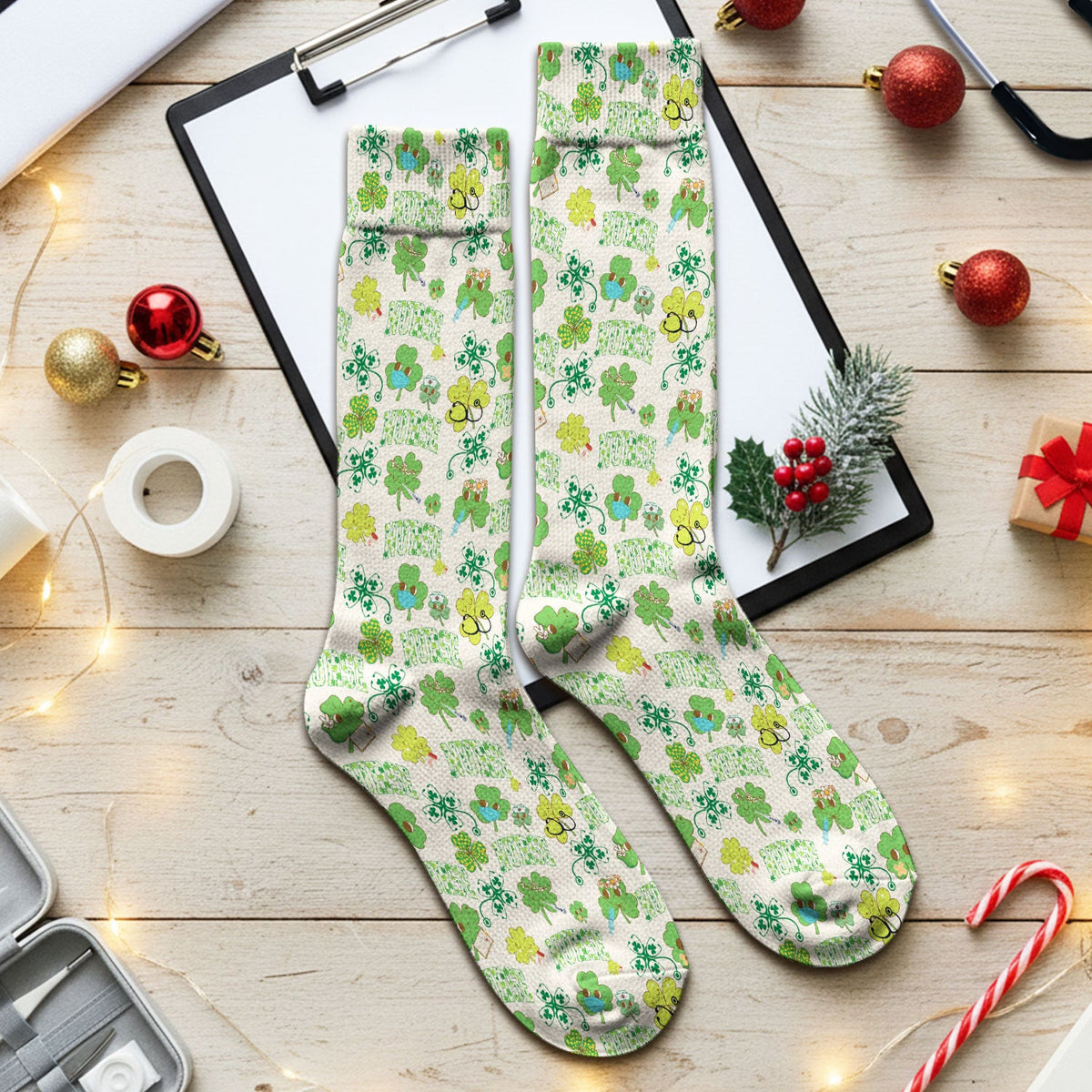 Lucky Shamrock Nurse Socks - St Patricks Day Gift