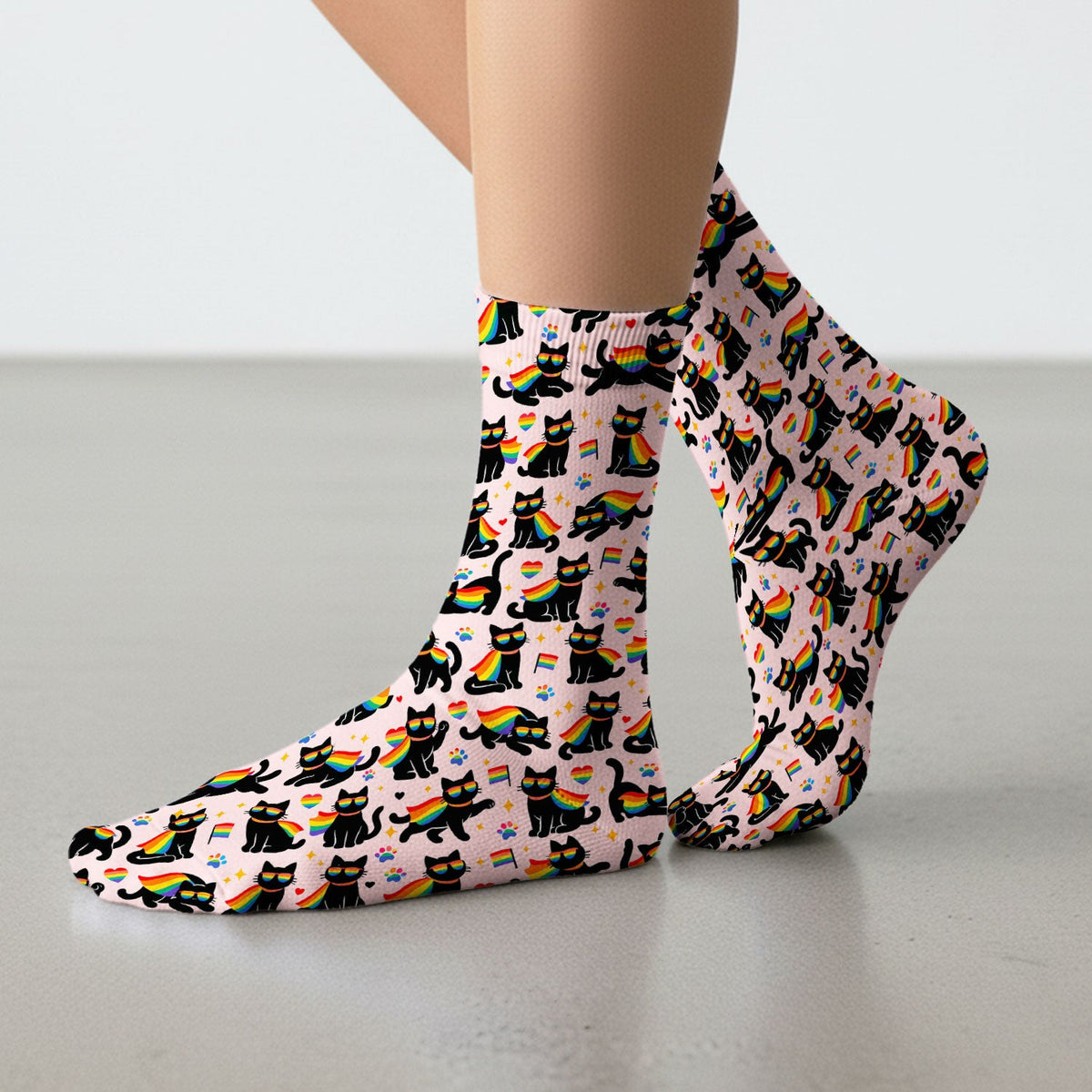 Rainbow Black Cat Pride Nurse Socks