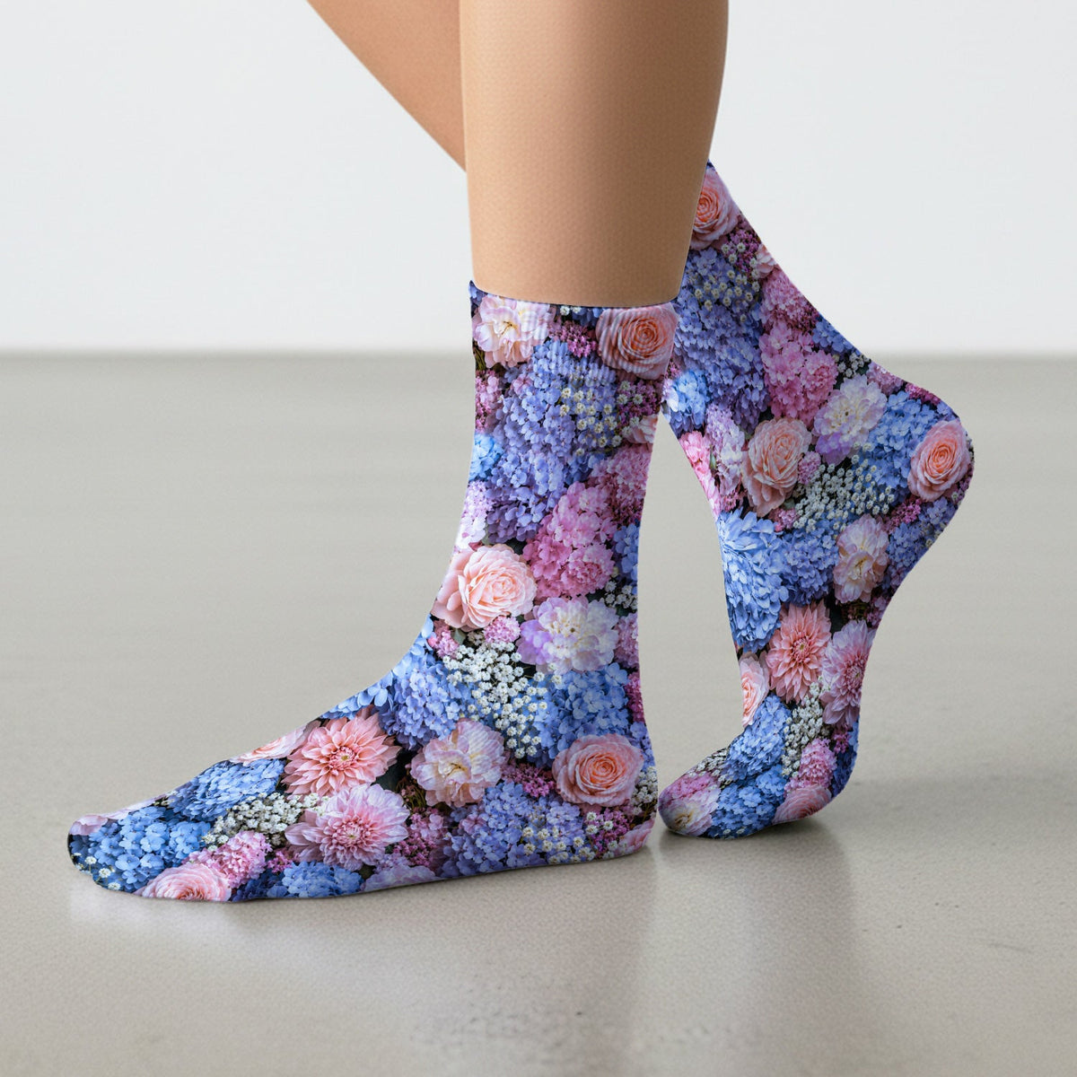 Pastel Hydrangea Rose Blossom Nurse Socks