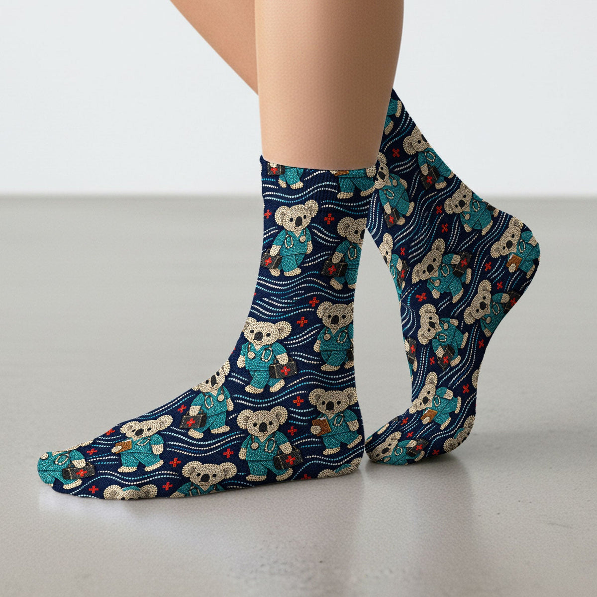 Aboriginal Dot Art Koala Nurse Socks