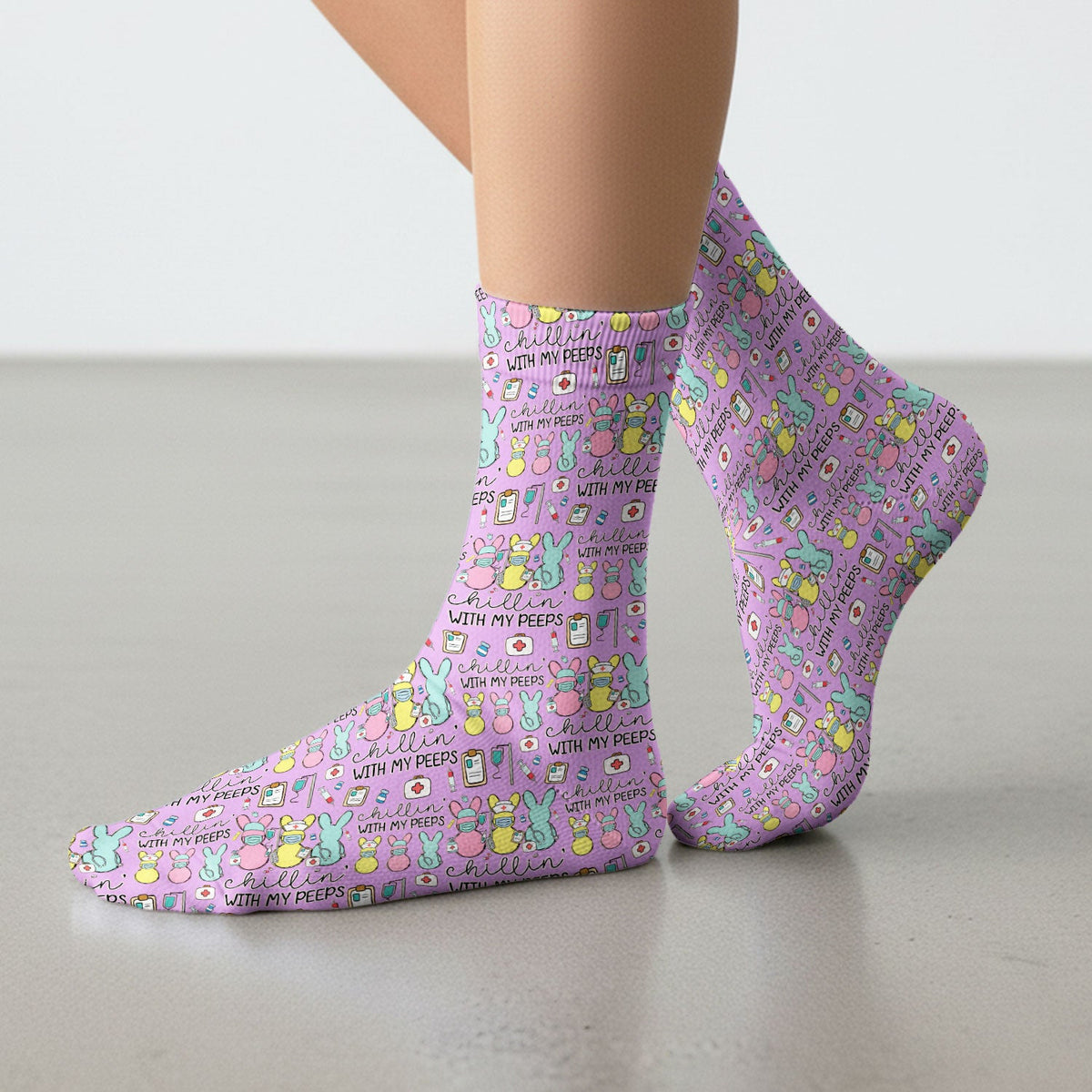 Bunny Nurse Chillin With My Peeps Socks - Easter Gift