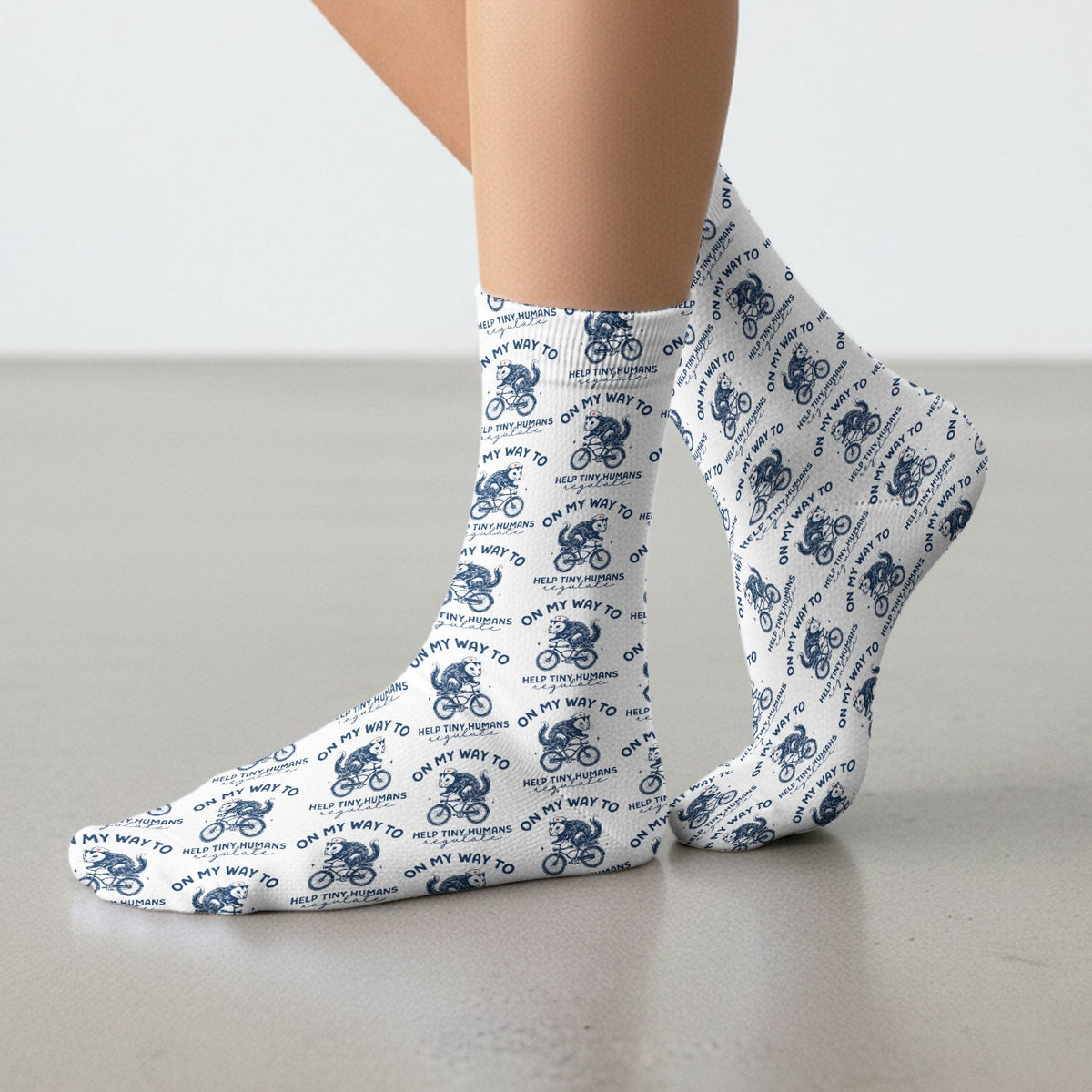 Biking Opossum Funny Quote Nurse Socks