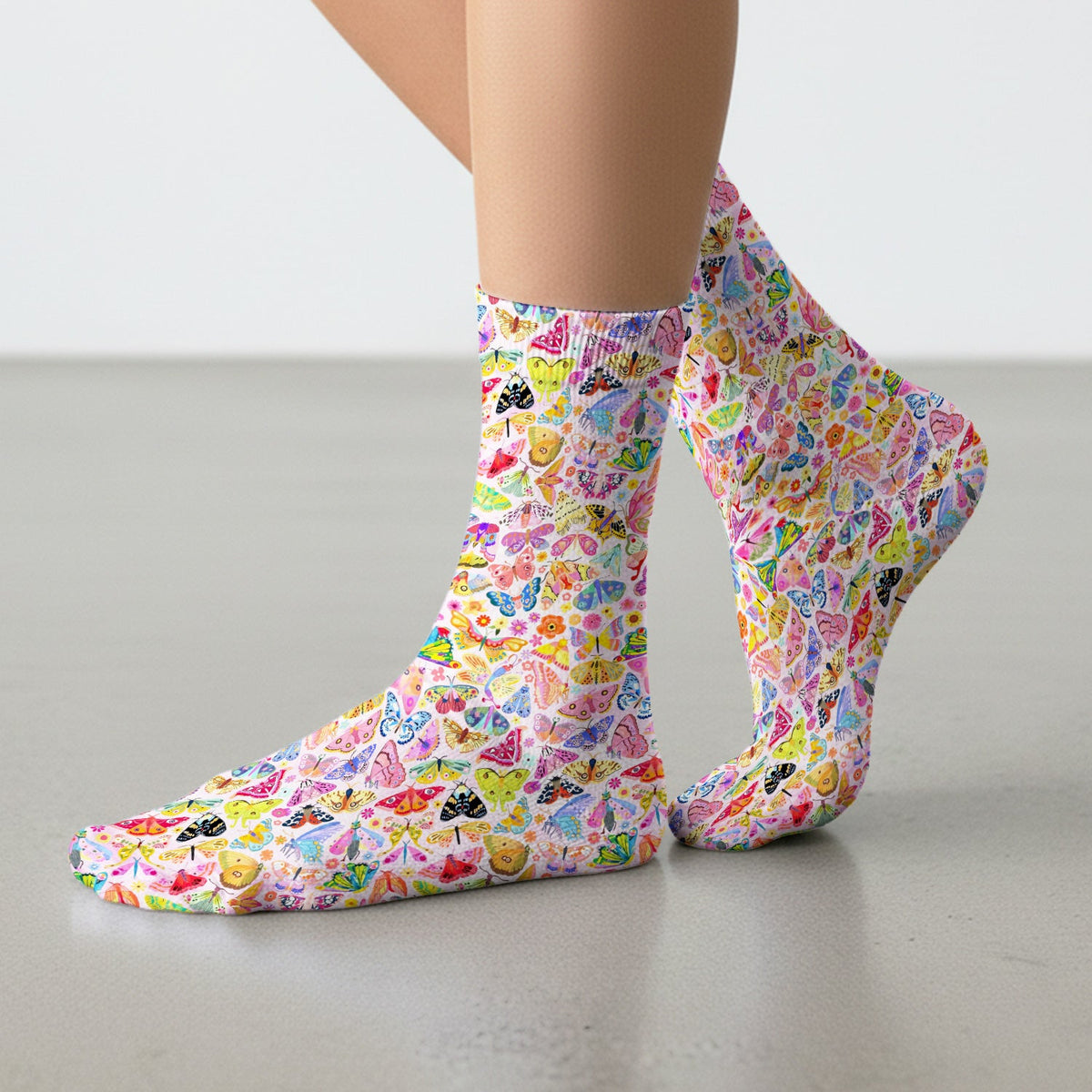 Cute Bright Butterfly Moth Floral Nurse Socks