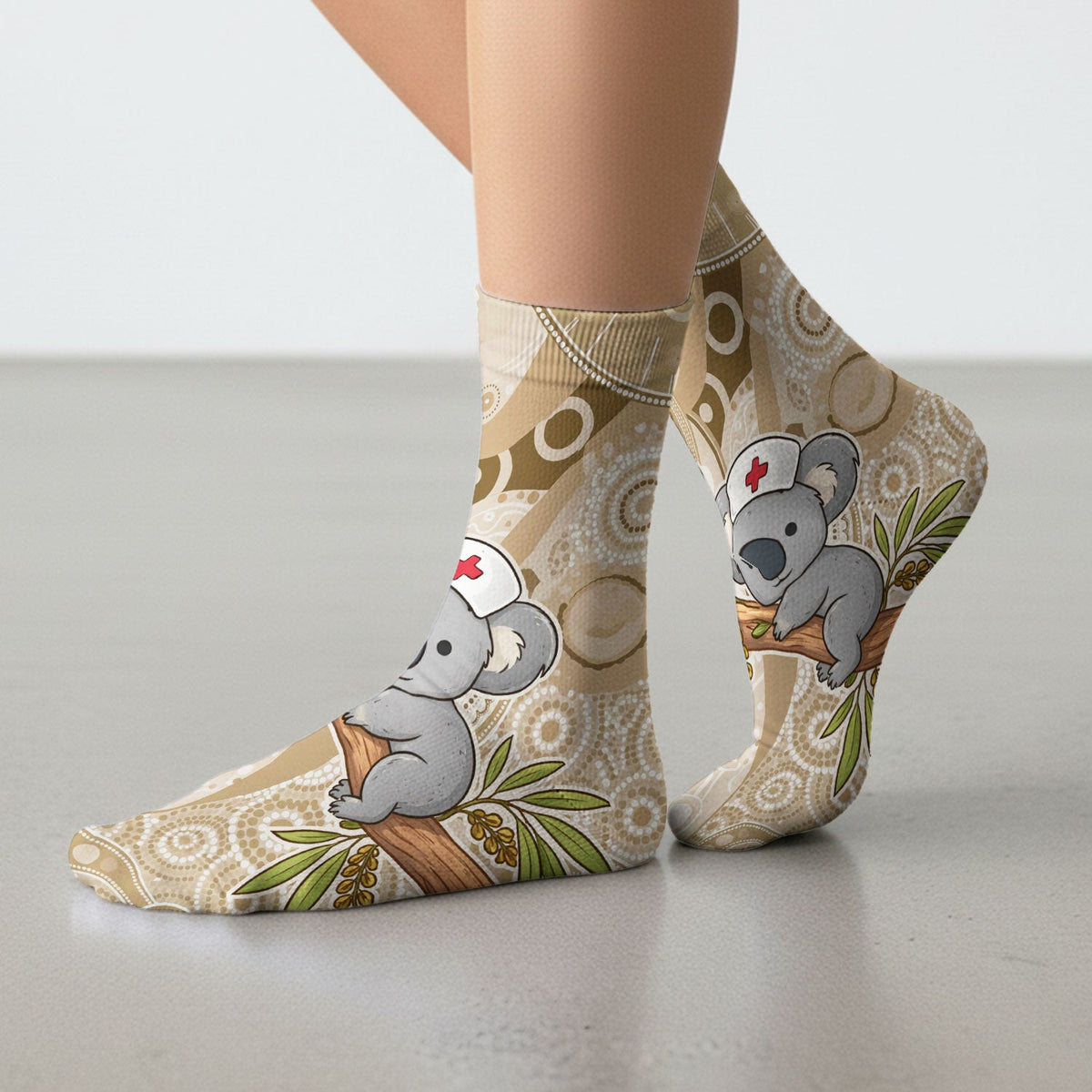 Australian Indigenous Dot Art Koala Nurse Socks