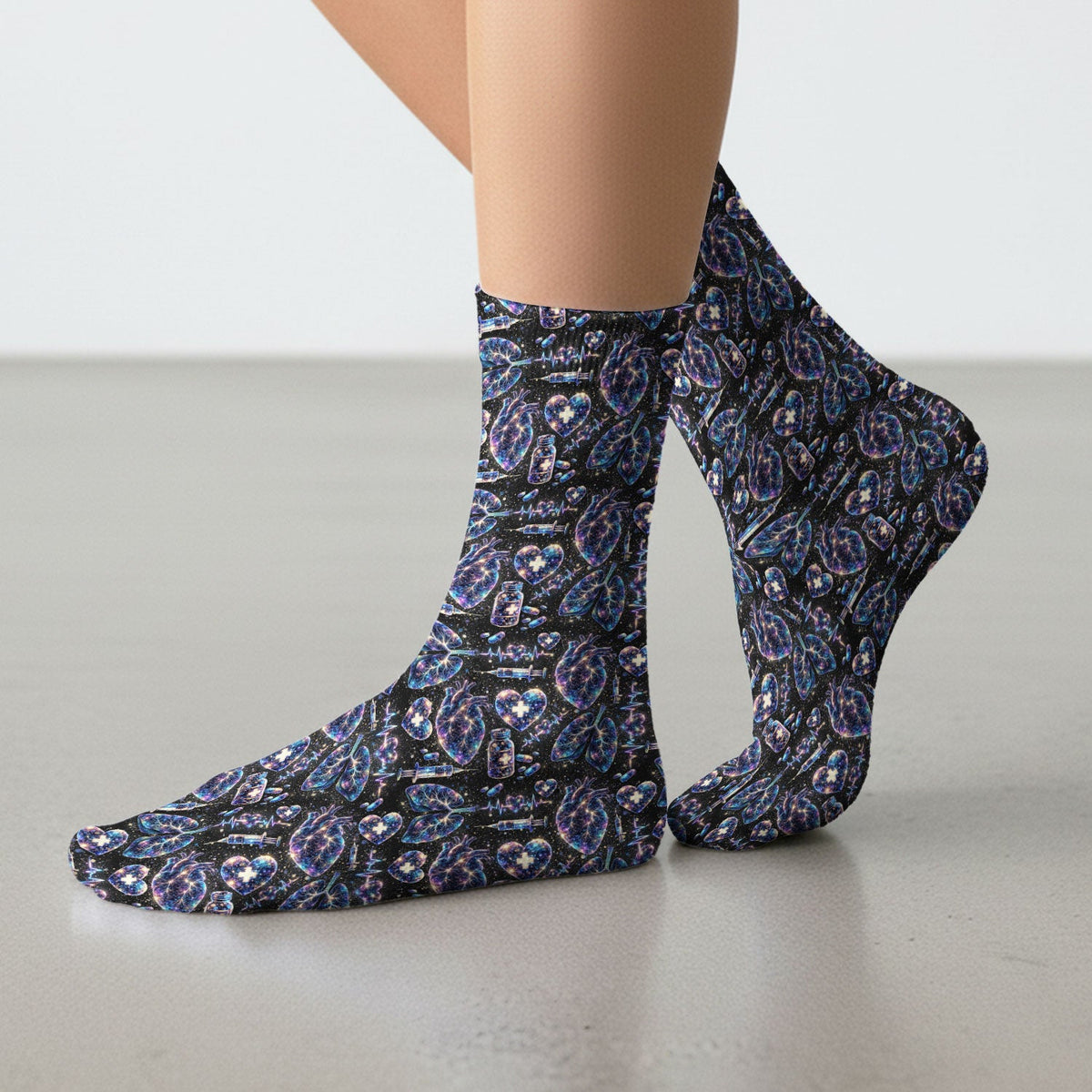Galaxy Anatomical Heart Lung Syringe Nurse Socks