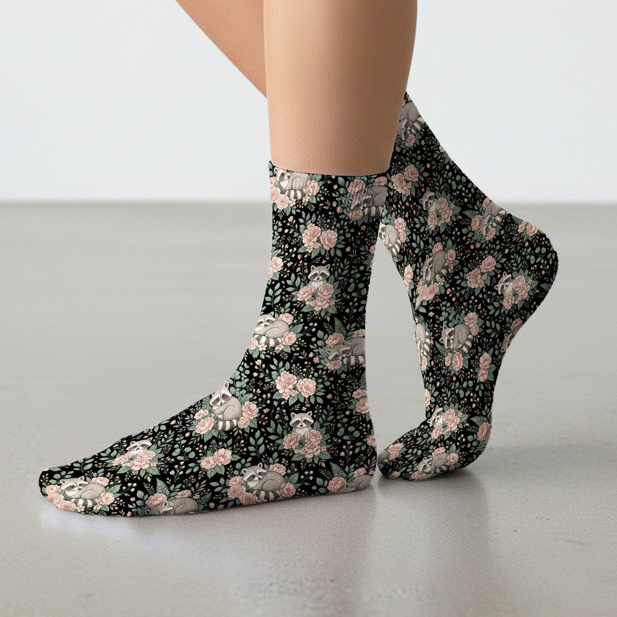 Sleeping Raccoon Rose Garden Nurse Socks