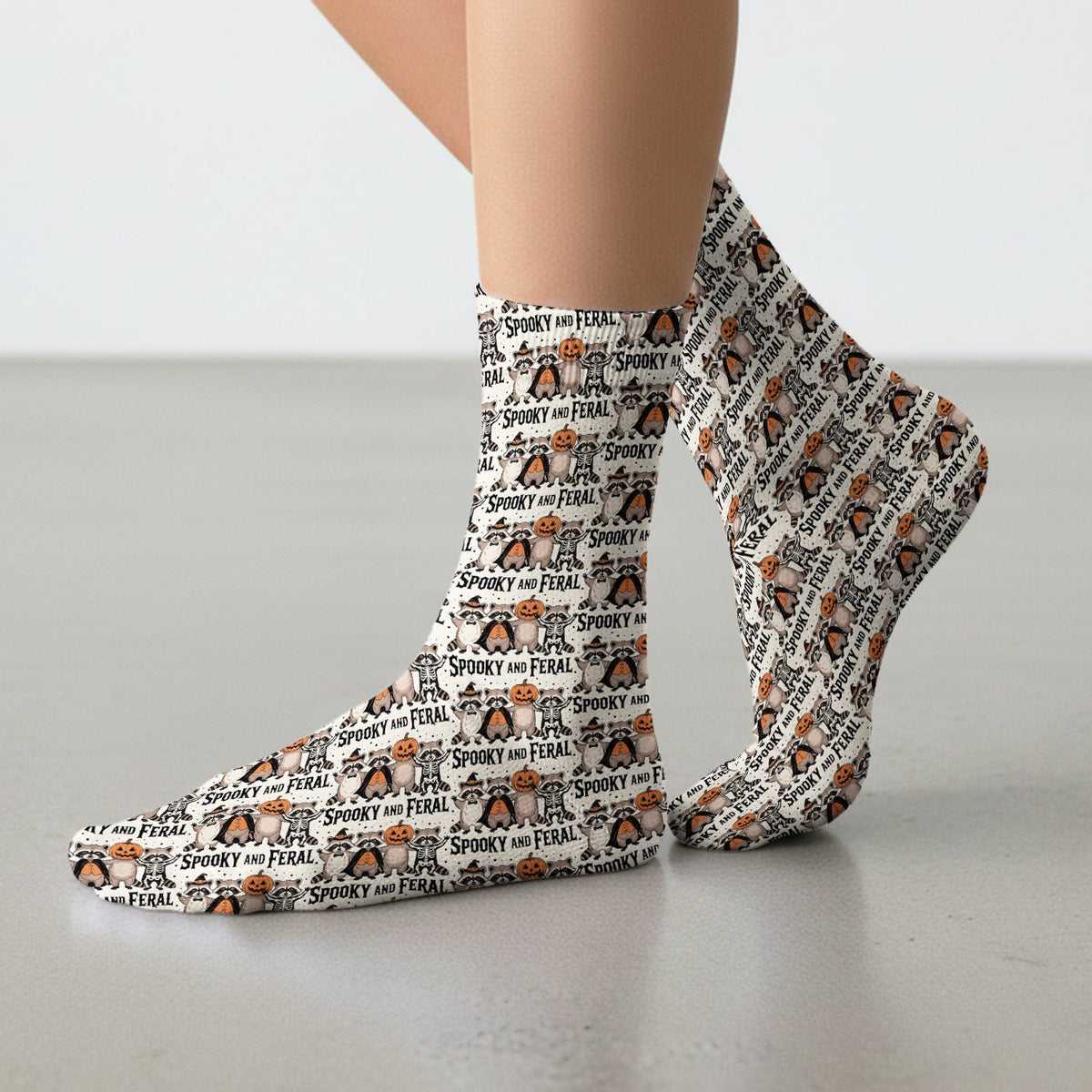 Spooky Feral Raccoon Print Nurse Socks