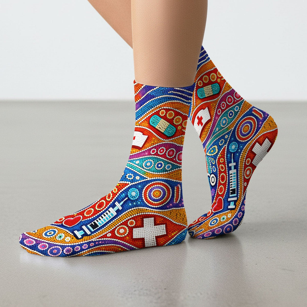 Aboriginal Dot Art Artistic Nurse Socks