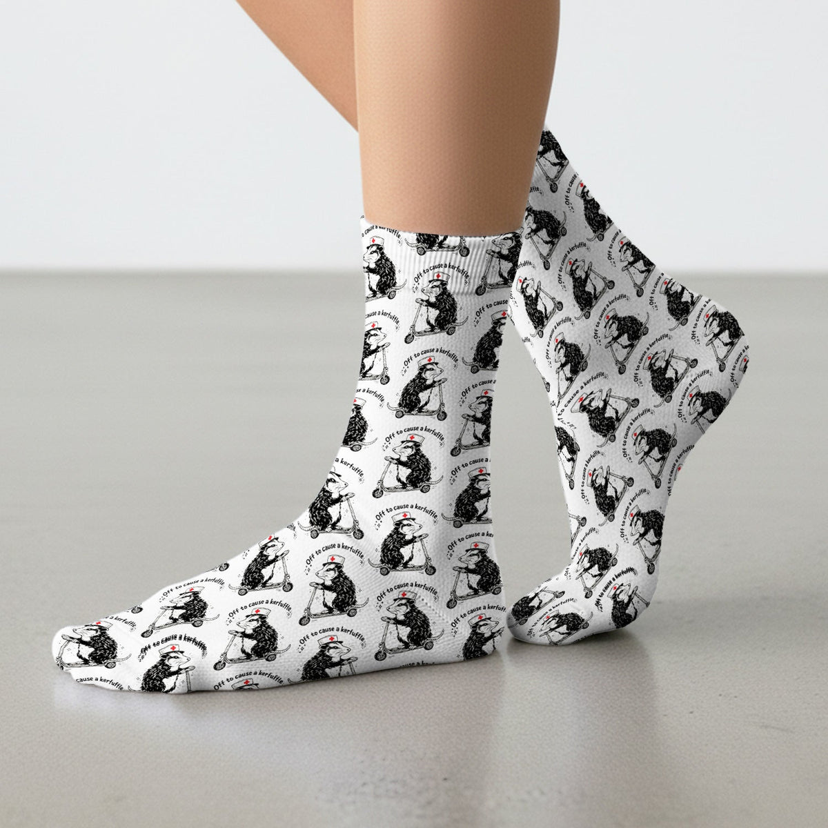 Opossum Riding Scooter Nurse Socks