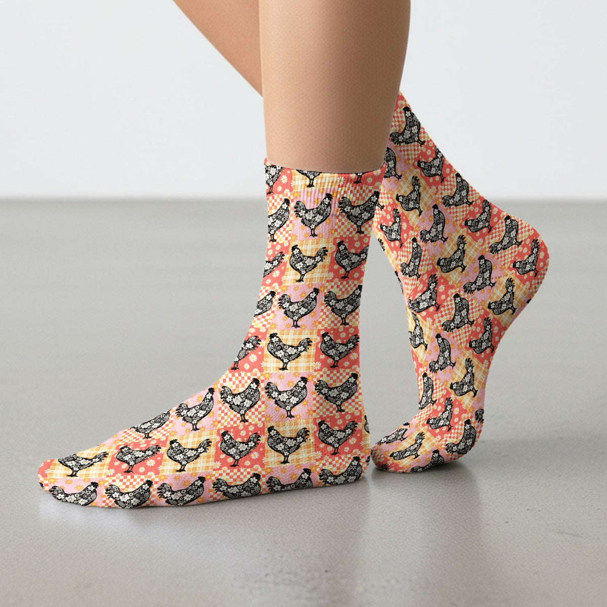 Floral Chicken Patchwork Nurse Socks
