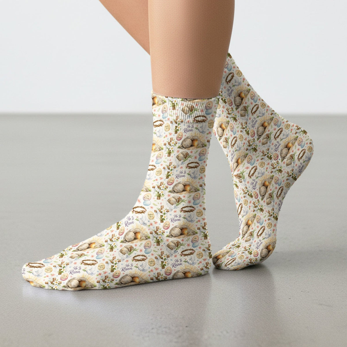 Risen Cross Tomb Lily Nurse Socks - Easter Gift