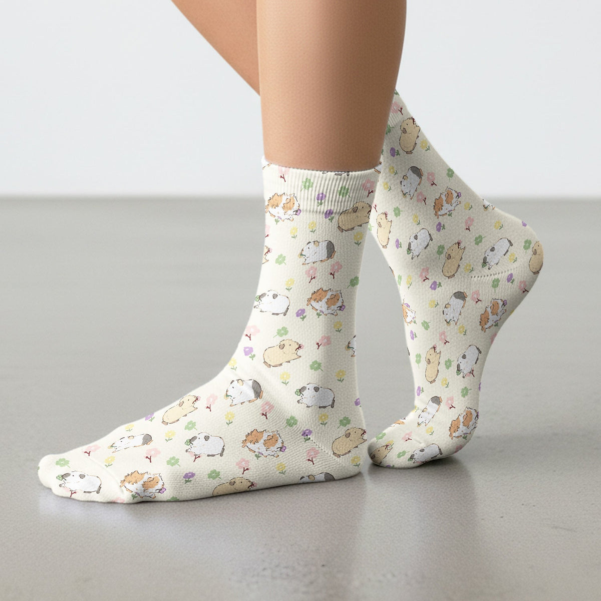 Cozy Guinea Pig Floral Doodle Nurse Socks