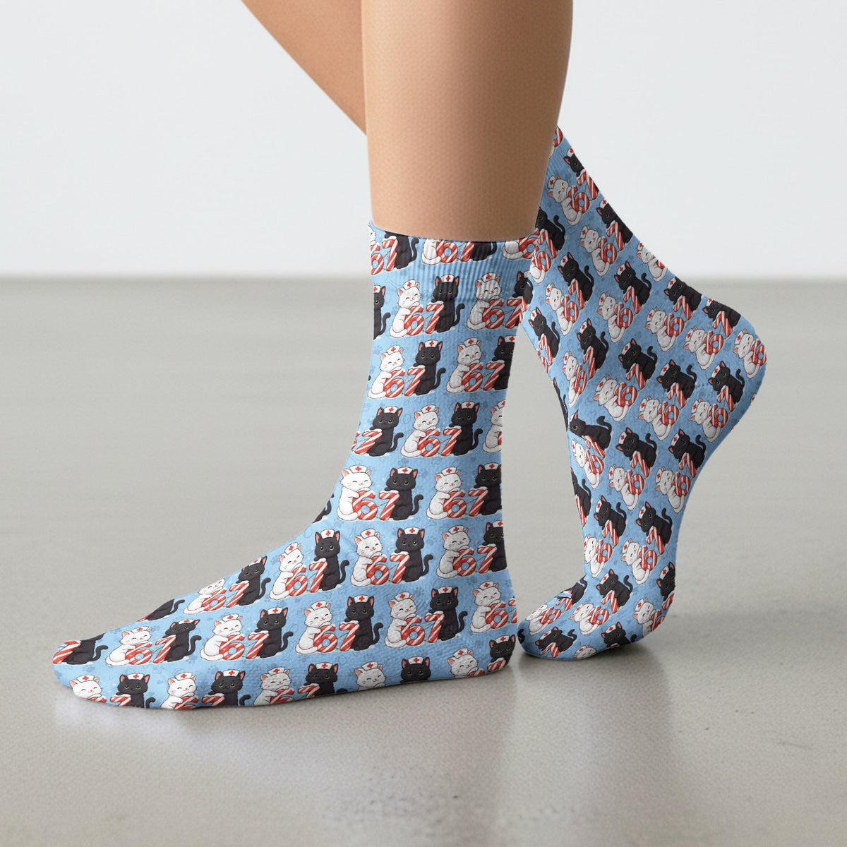 Xmas Cat Six Seven Nurse Socks