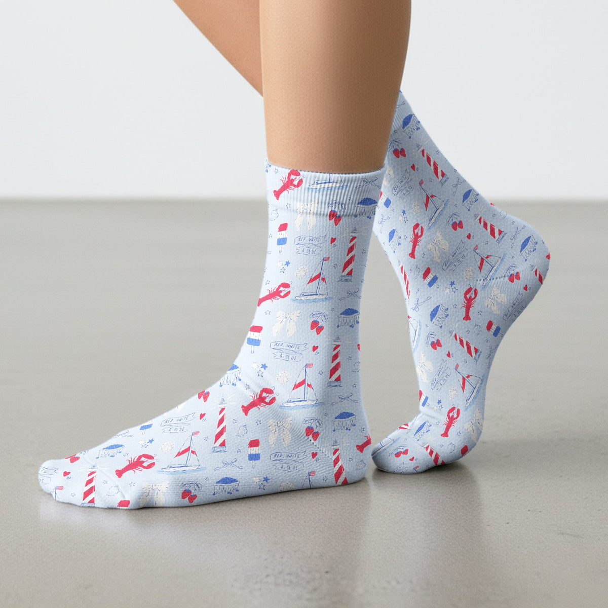 Lobster Lighthouse Sailboat Nurse Socks