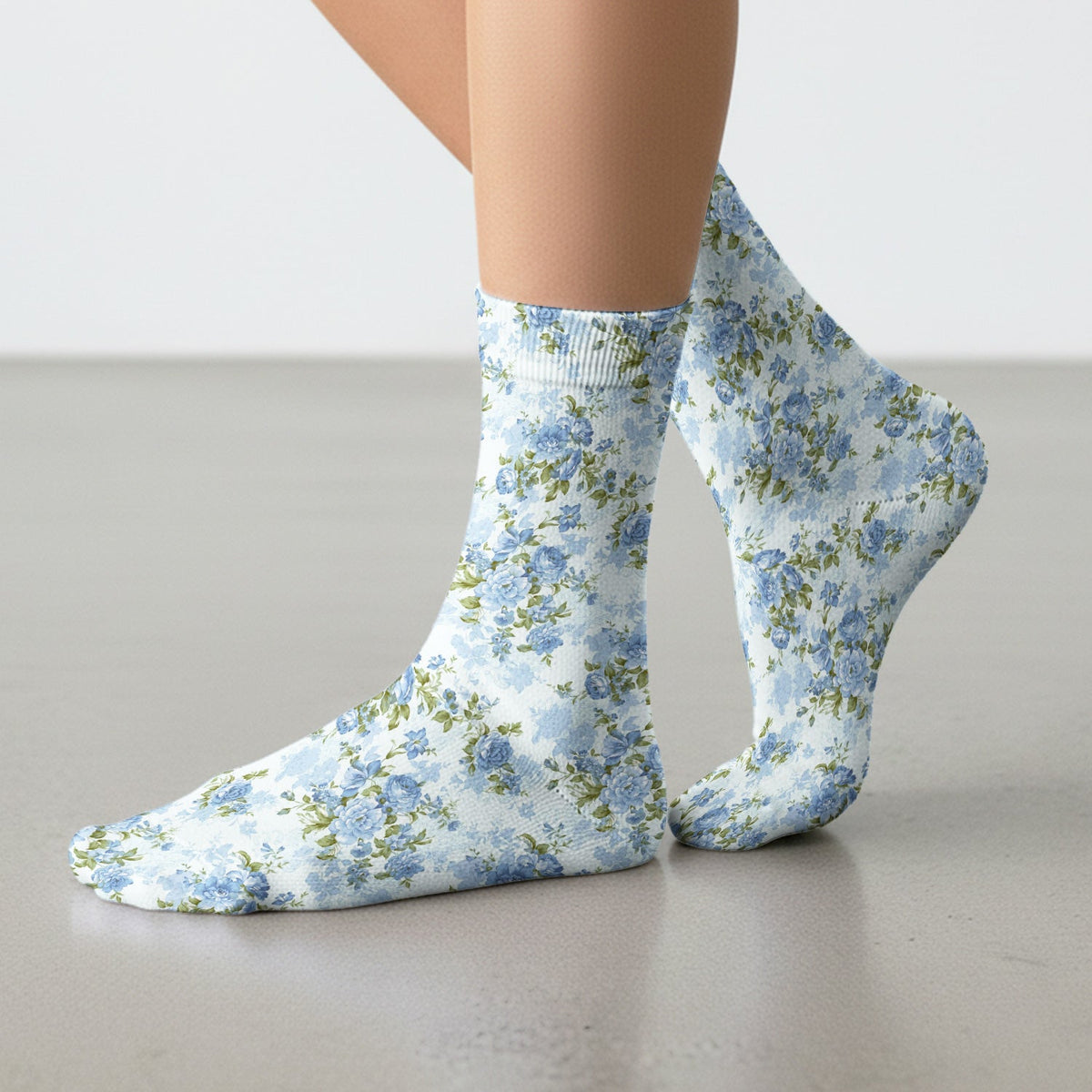 Cute Blue Floral Nurse Socks