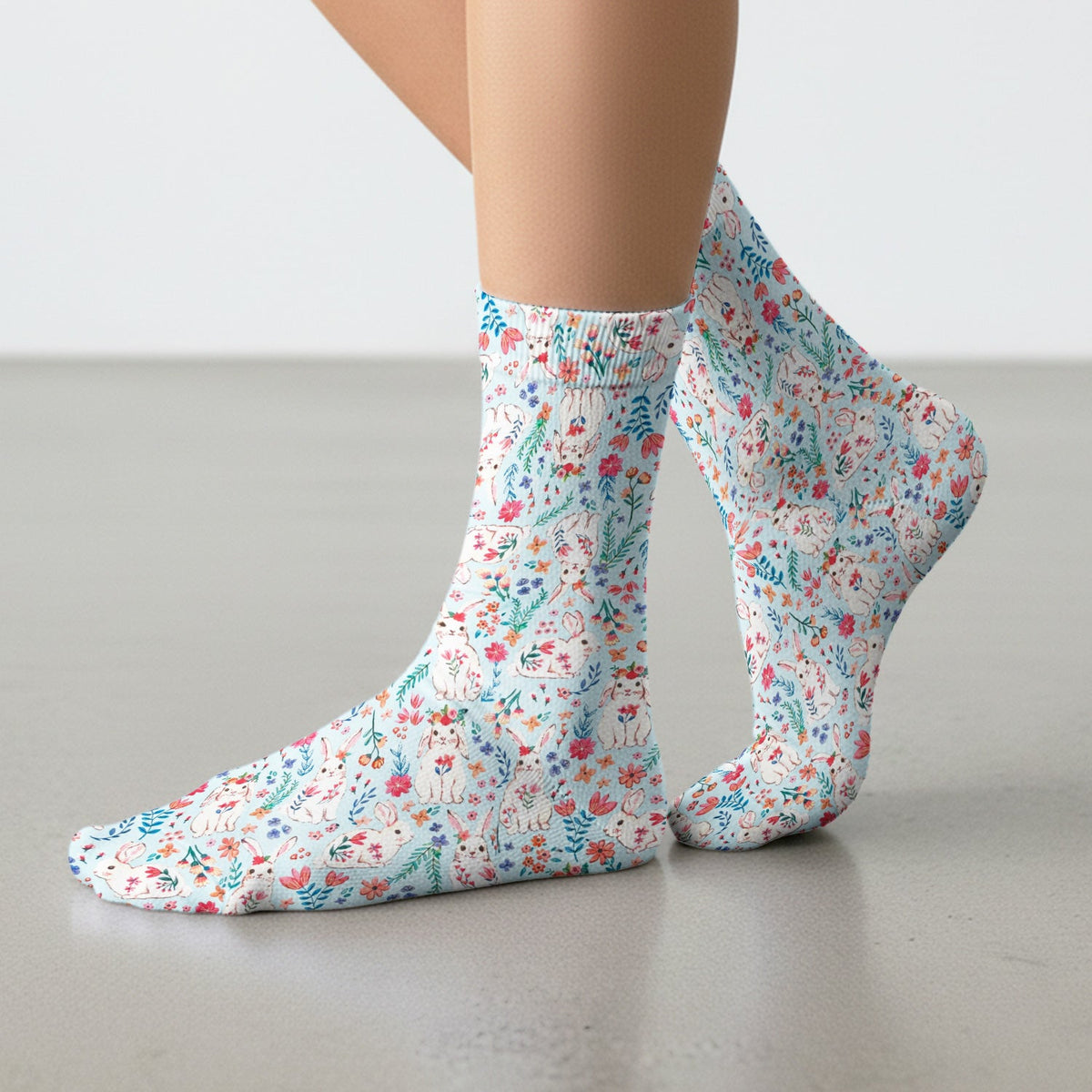 Springtime Bunny Floral Nurse Socks