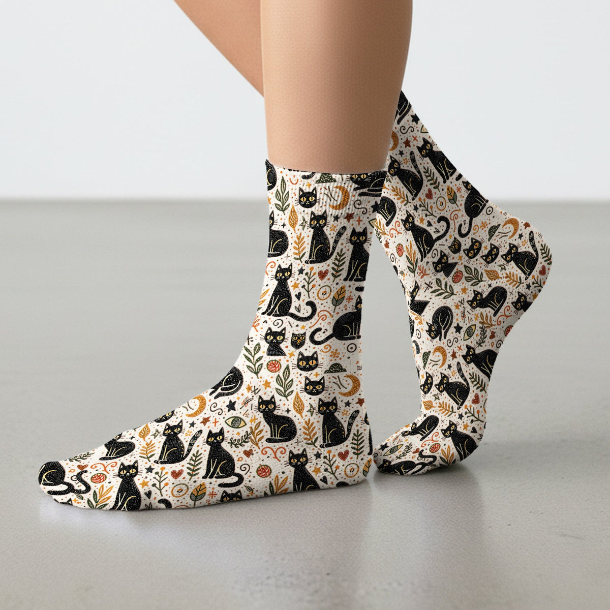 Mystic Black Cat Celestial Nurse Socks