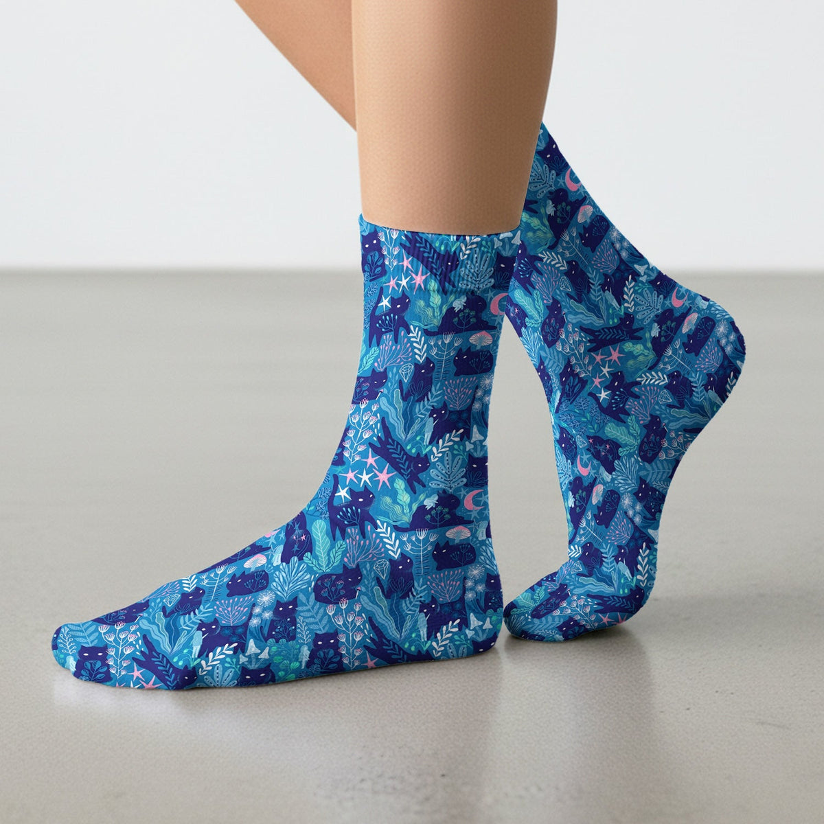 Adorable Celestial Cat Moon Star Nurse Socks