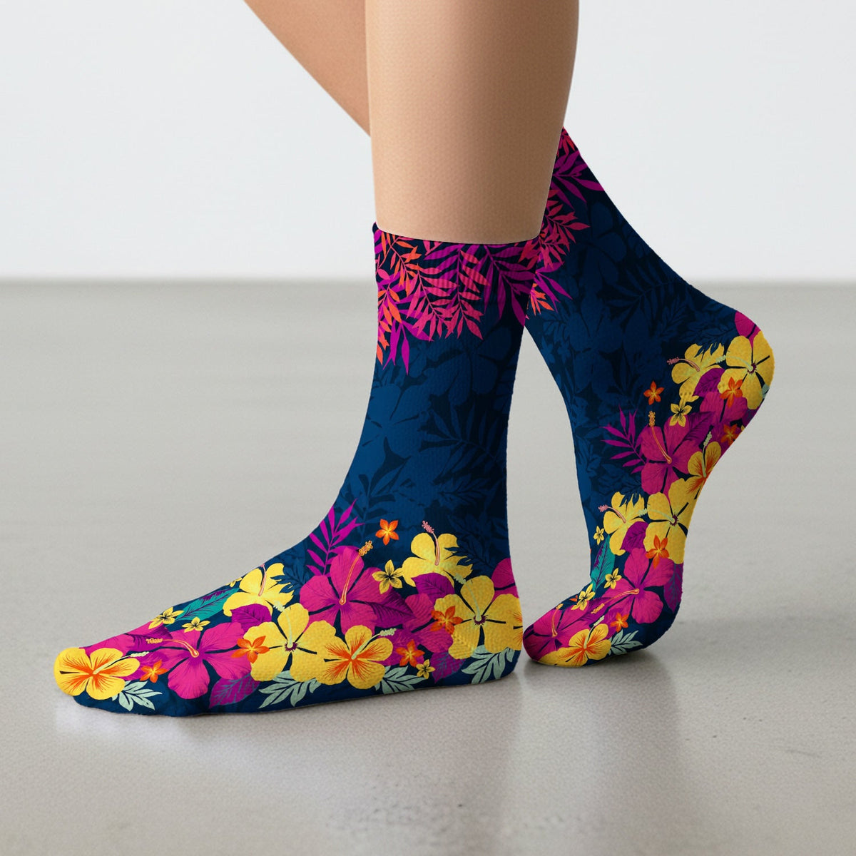 Tropical Hibiscus Palm Leaf Nurse Socks