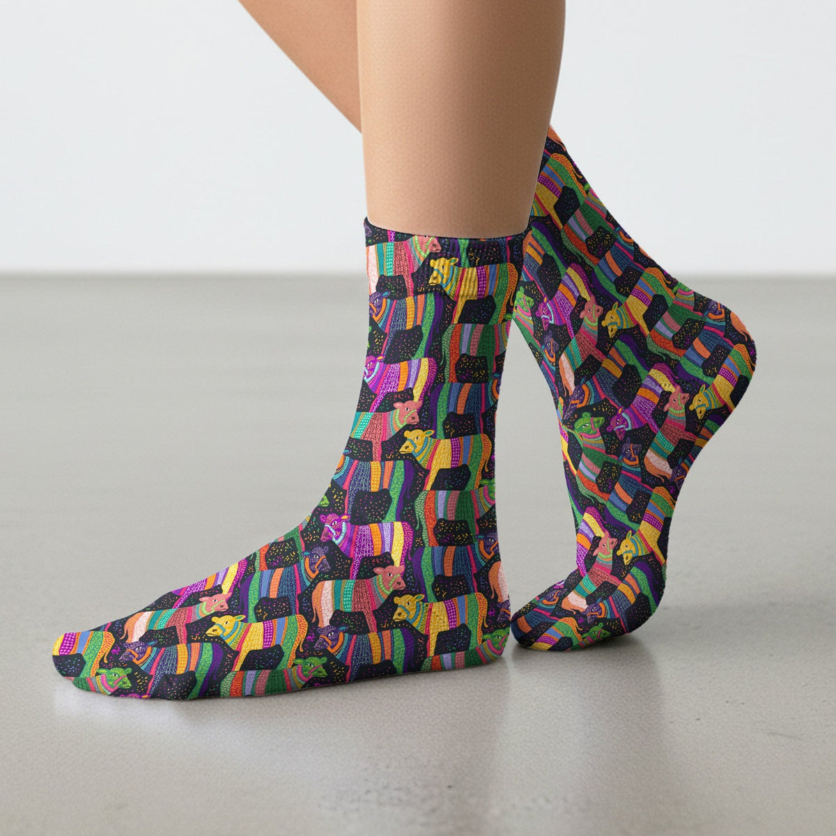 Vibrant Patchwork Rainbow Cow Nurse Socks
