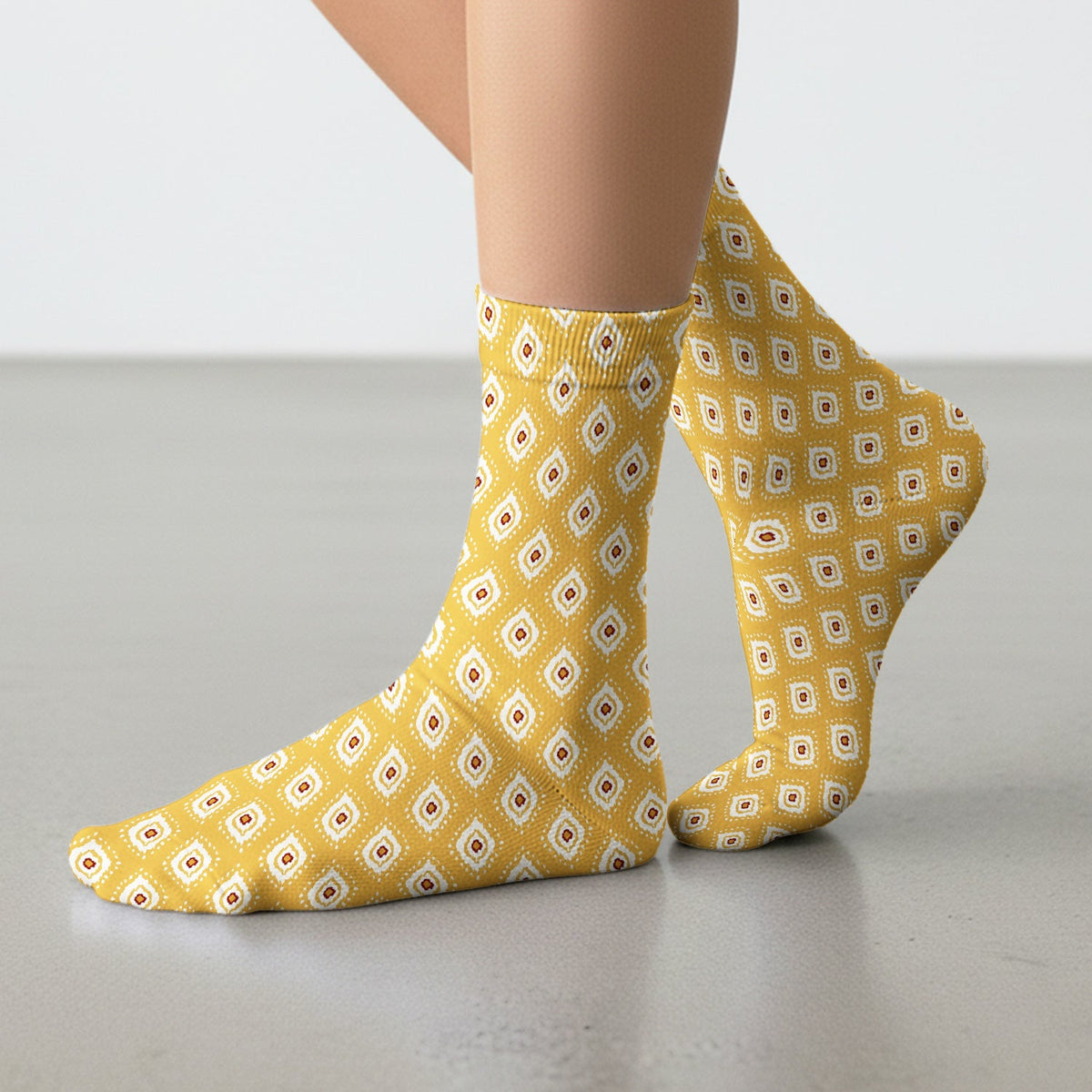 Mustard Geometric Ikat Nurse Socks