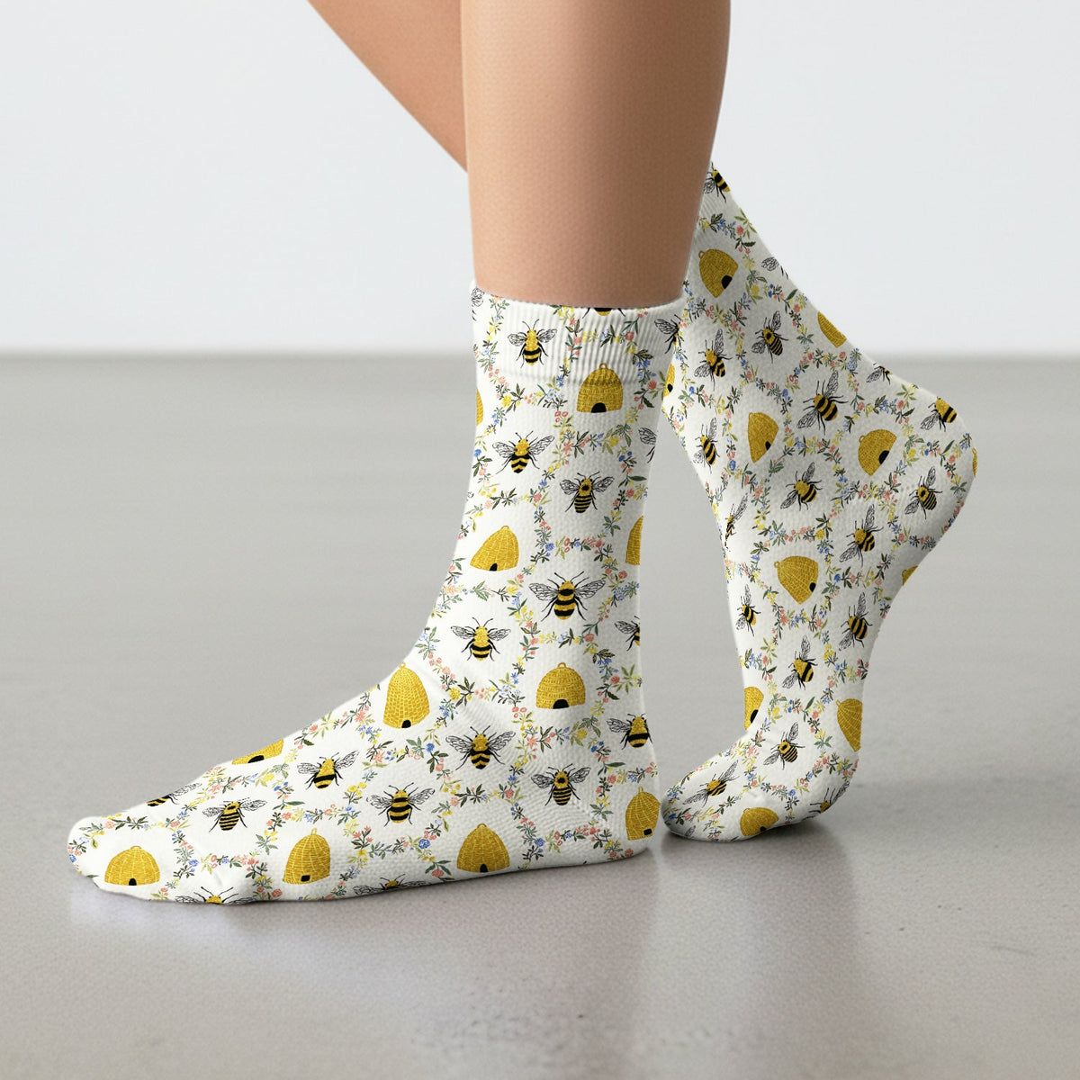 Honey Bee Beehive Floral Nurse Socks