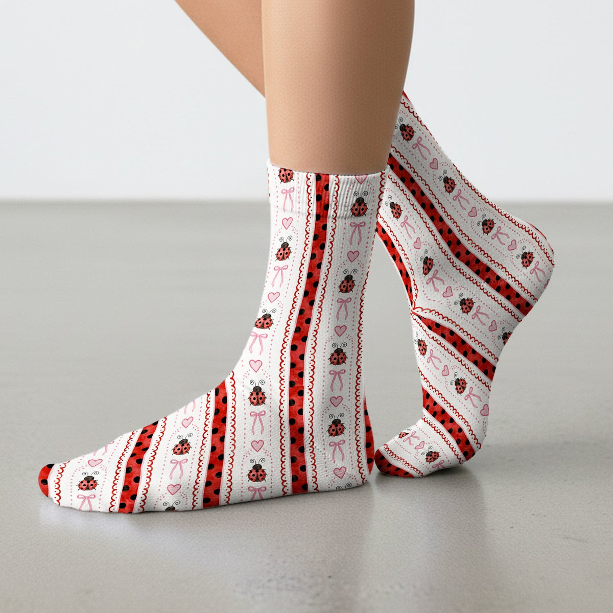 Ladybug Heart Bow Stripe Nurse Socks