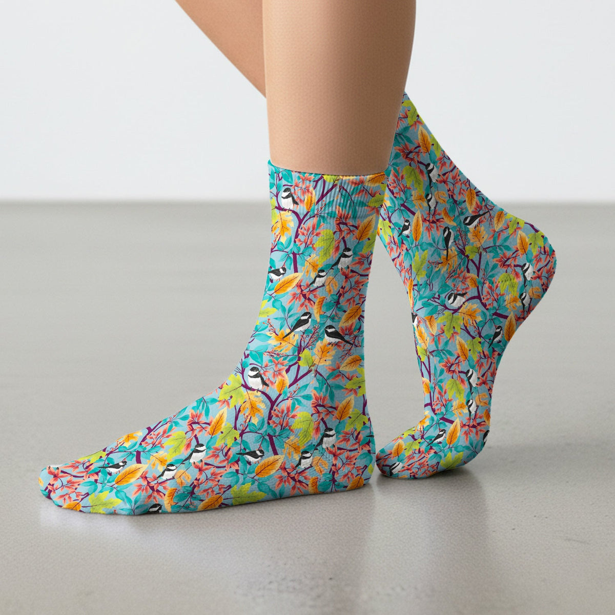 Autumn Leaf Chickadee Bird Nurse Socks