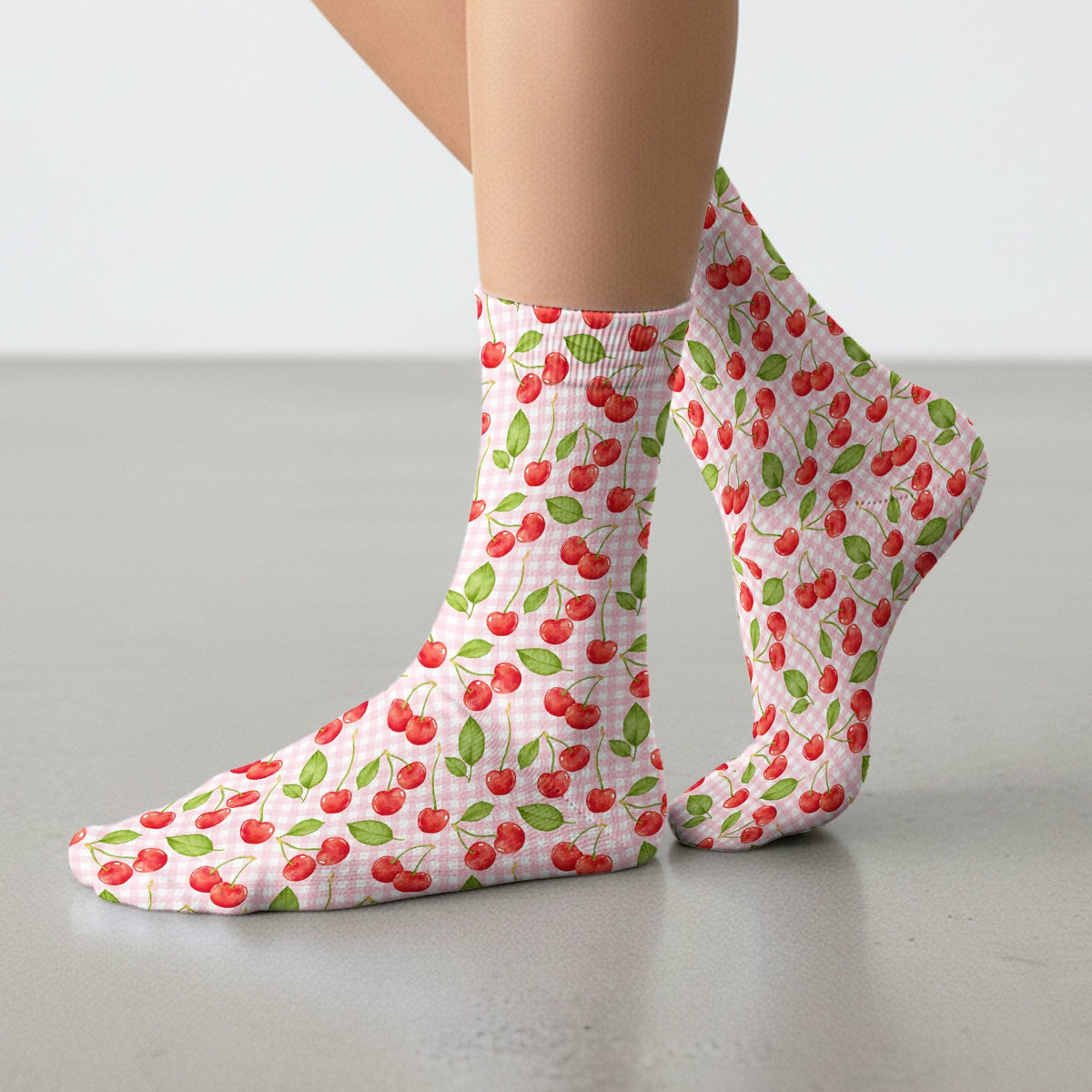 Sweet Red Cherry Gingham Nurse Socks
