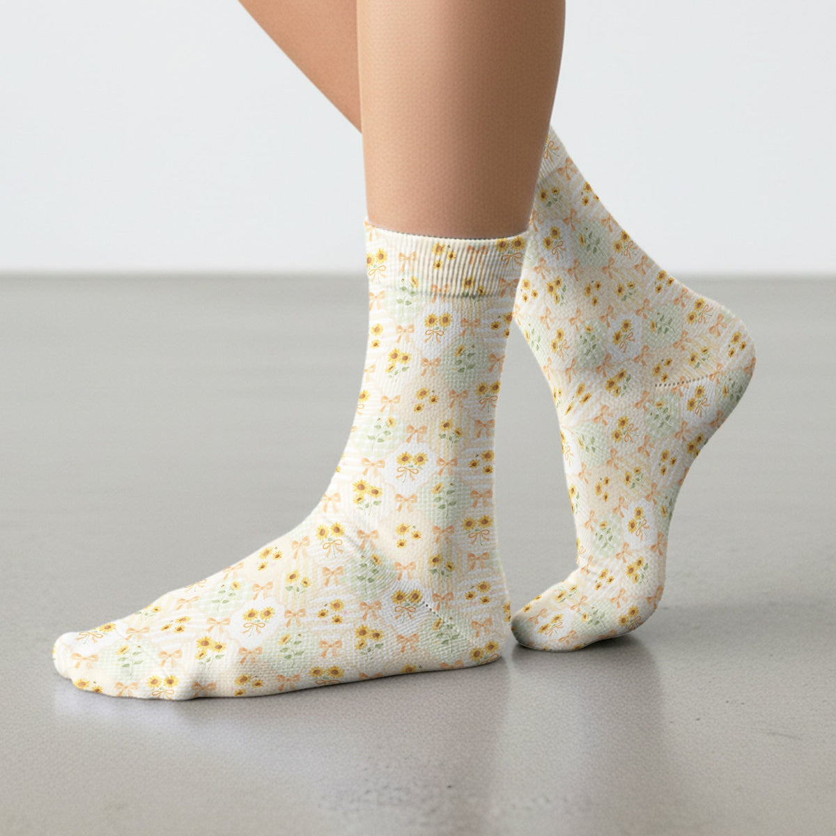 Sunflower Ribbon Patchwork Nurse Socks