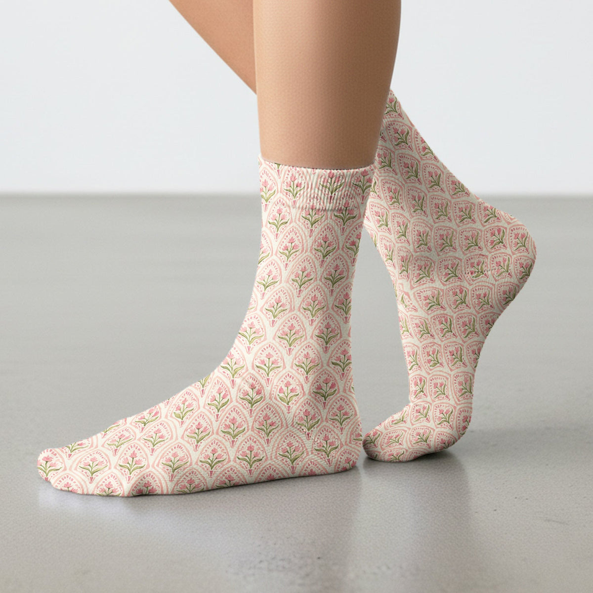 Pink Tulip Floral Arch Nurse Socks