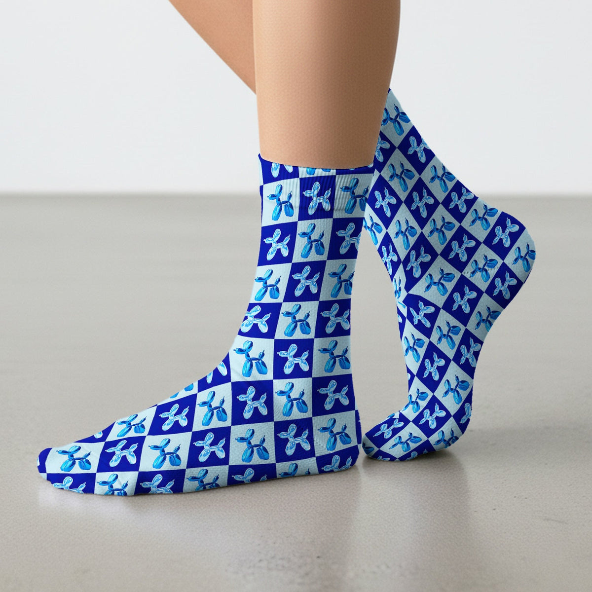 Cute Blue Balloon Dog Checkered Nurse Socks