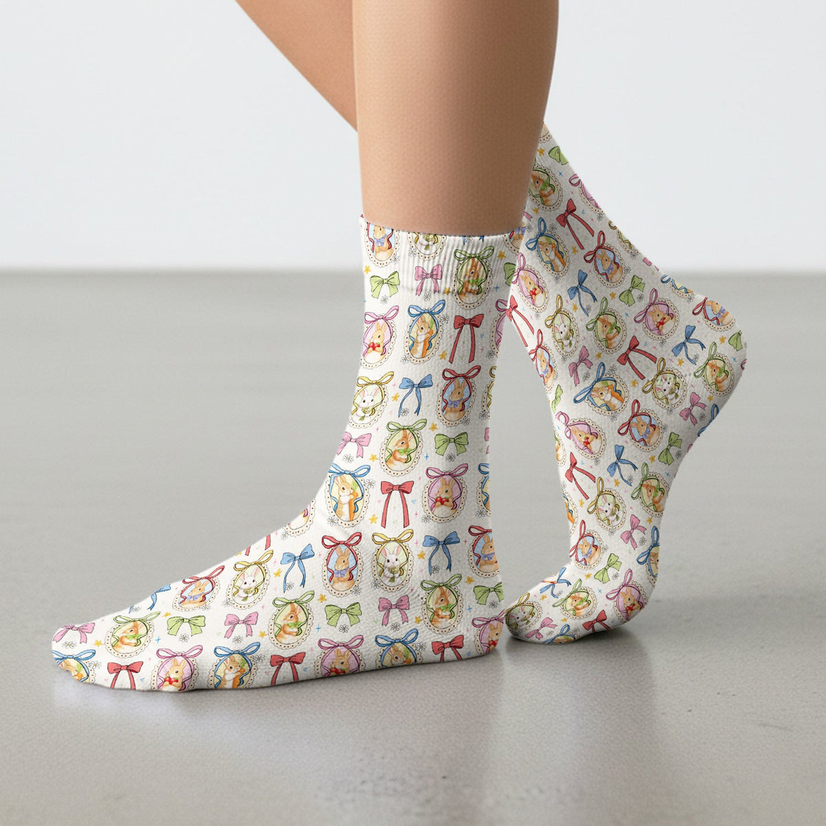 Bunny Cameo Bow Nurse Socks - Easter Gift
