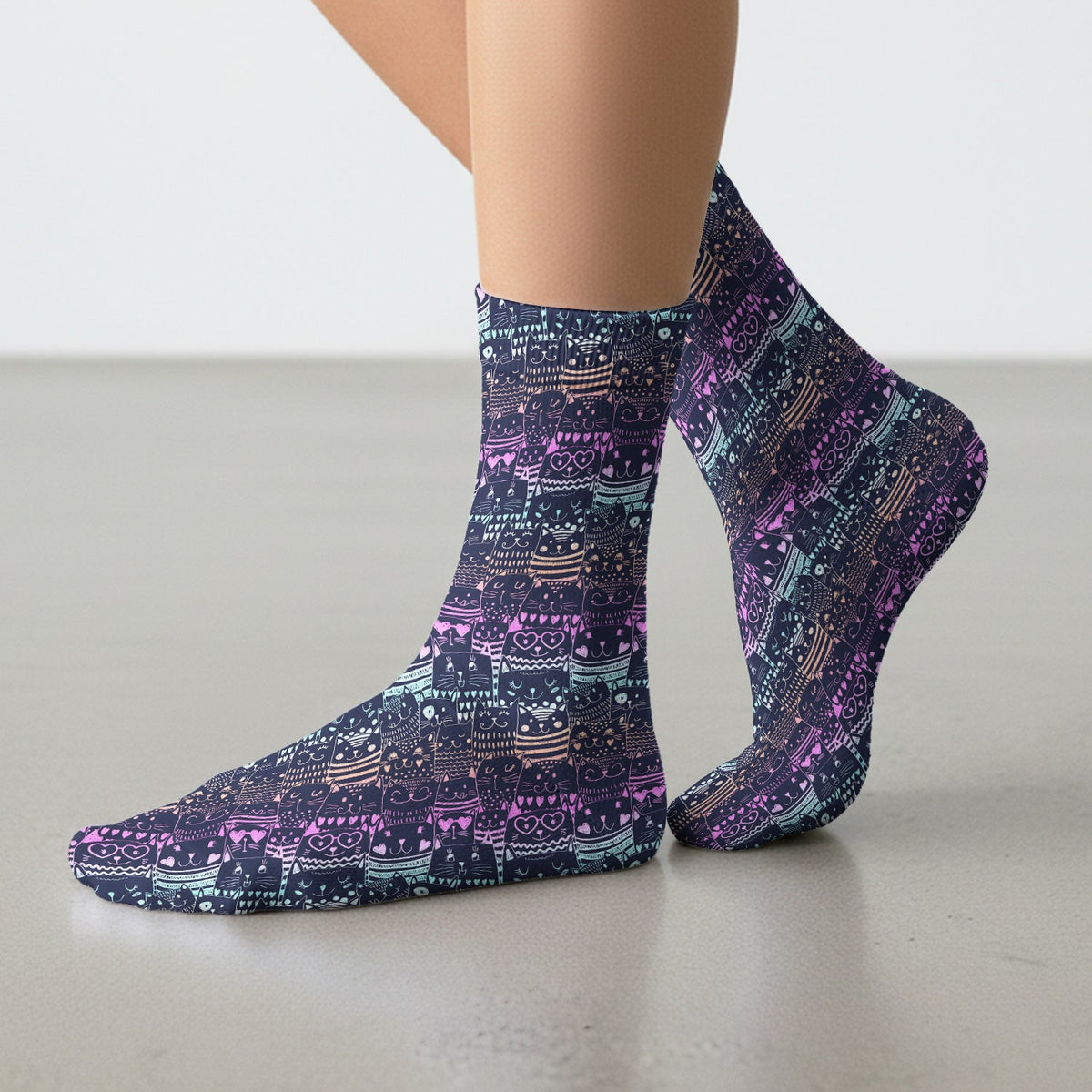 Neon Cat Faces Nurse Socks