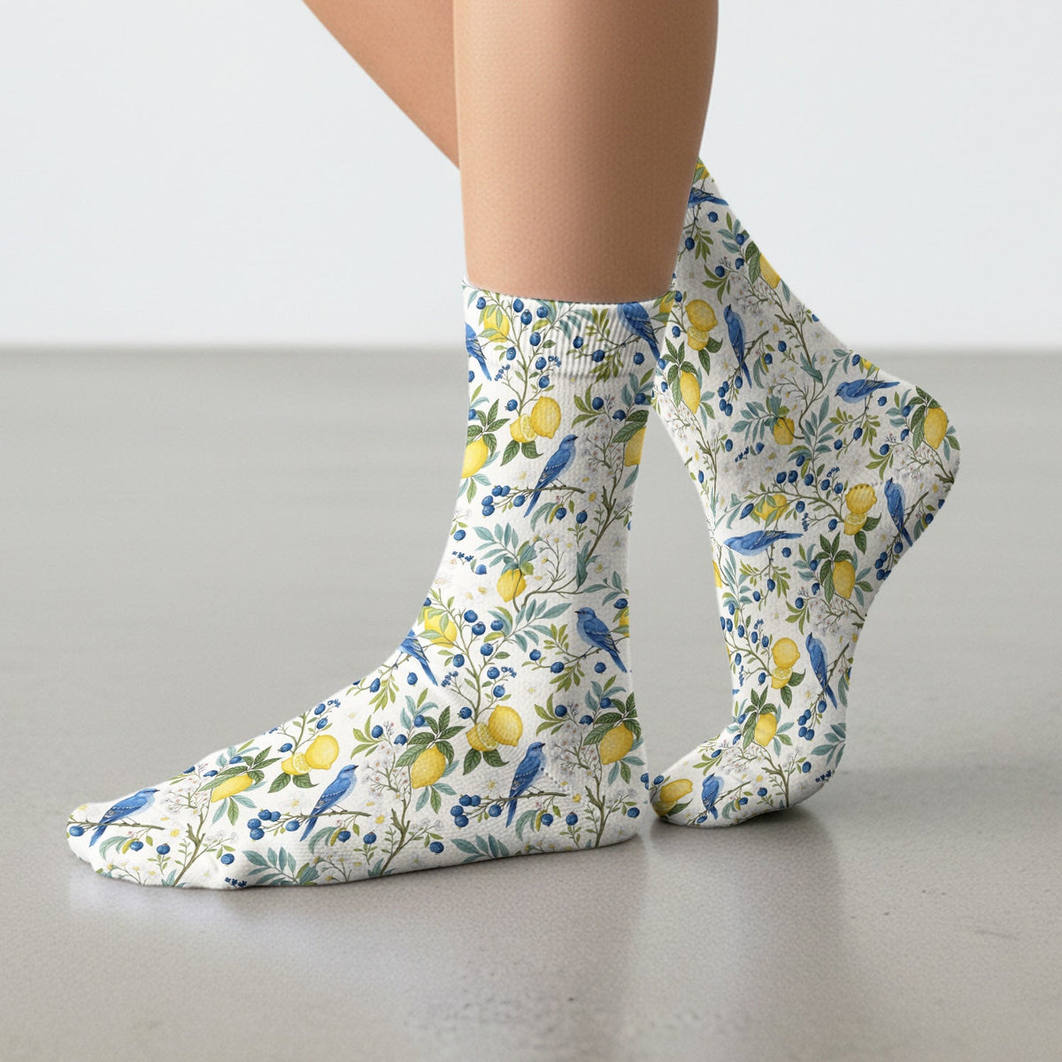 Cute Bluebird Lemon Berry Nurse Socks