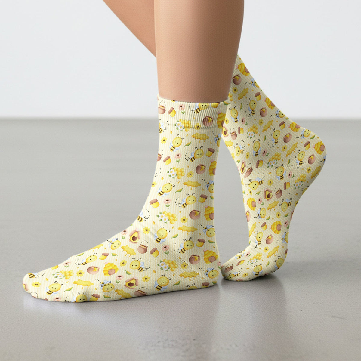 Cute Bee Honey Flower Stripe Nurse Socks