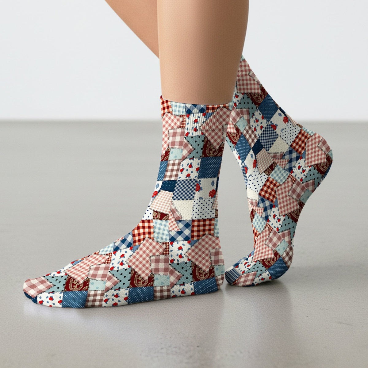 Retro Patchwork Plaid Quilt Nurse Socks