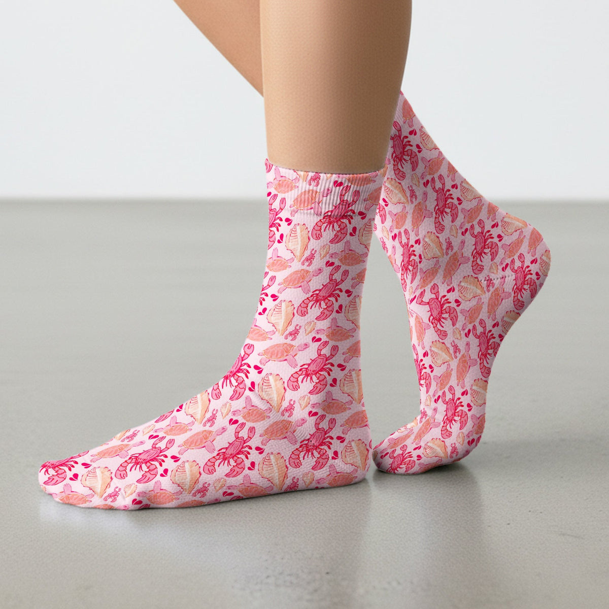 Pink Sea Turtle Lobster Shell Nurse Socks