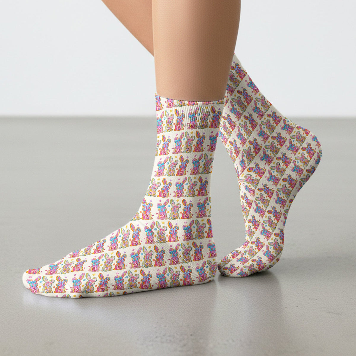 Pastel Bunny Floral Nurse Socks