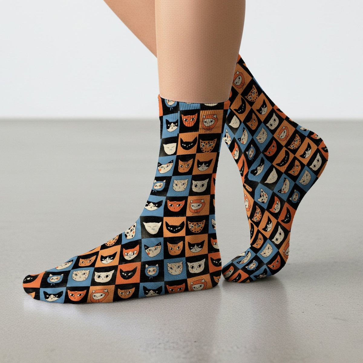 Retro Cat Checkerboard Nurse Socks