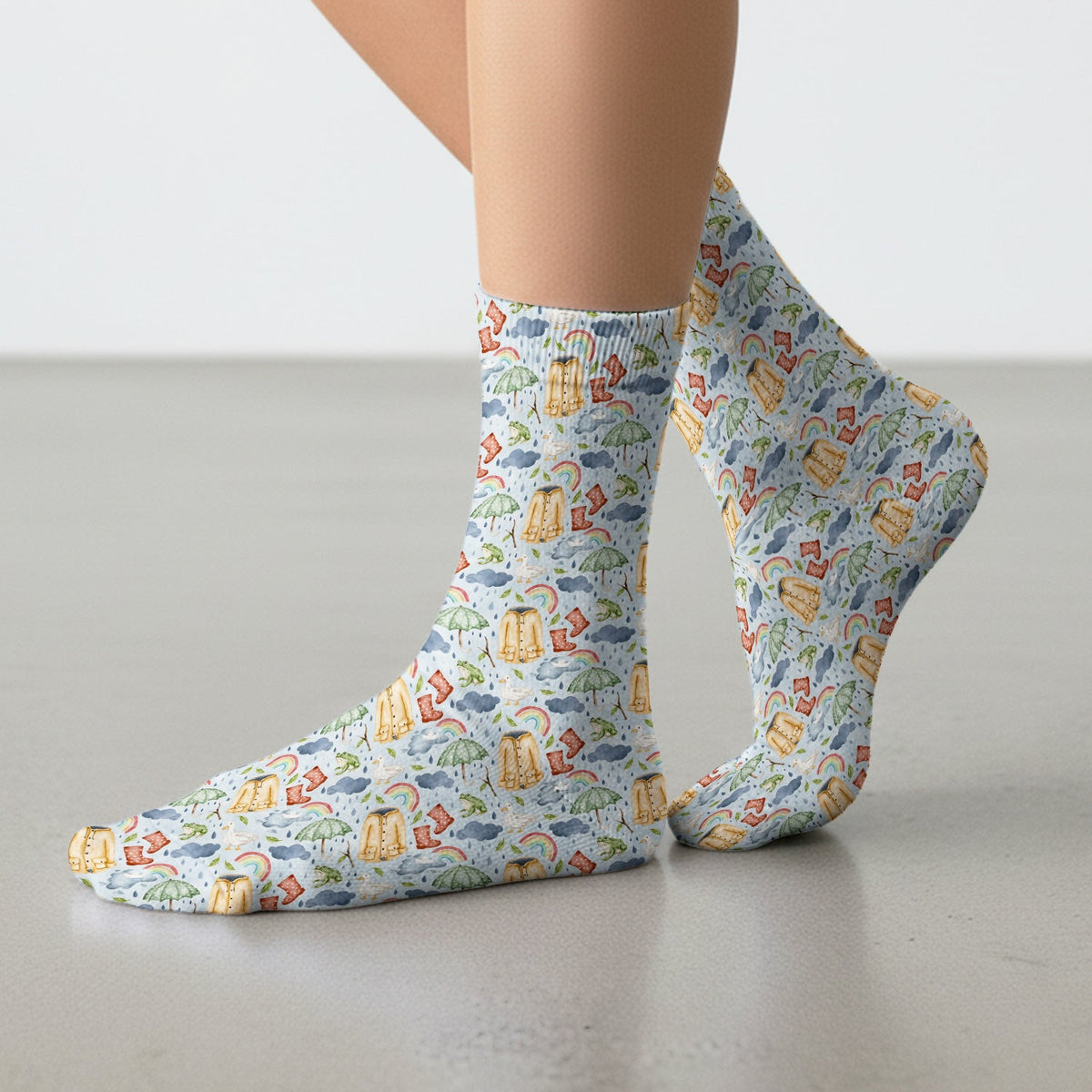 Rainy Day Ducks & Frog Nurse Socks