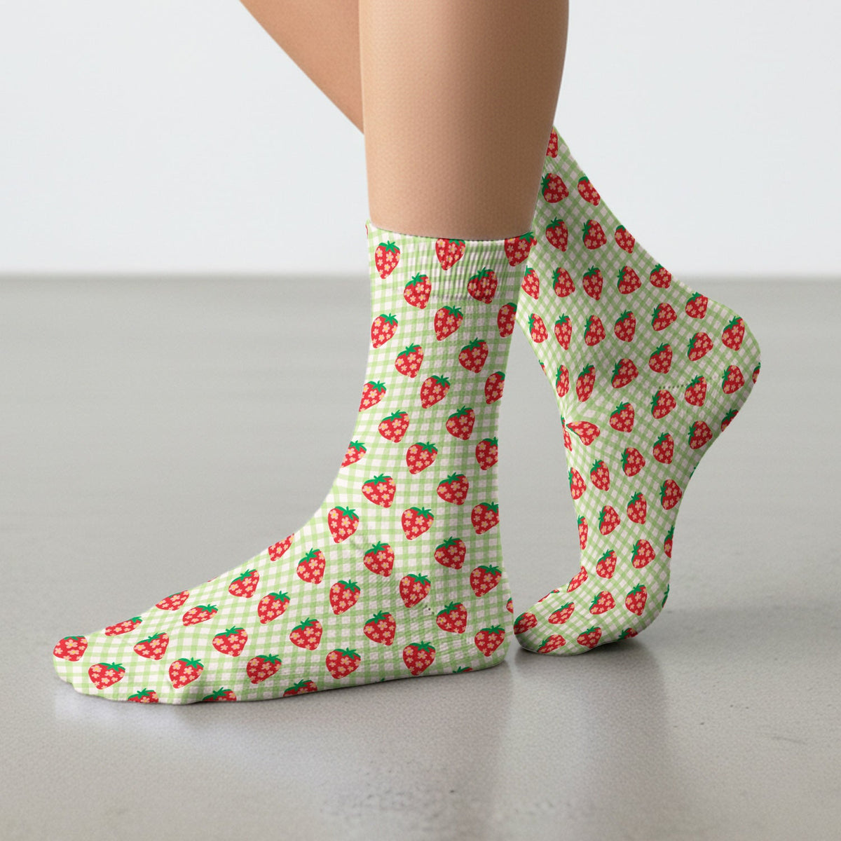 Sweet Strawberry Gingham Nurse Socks