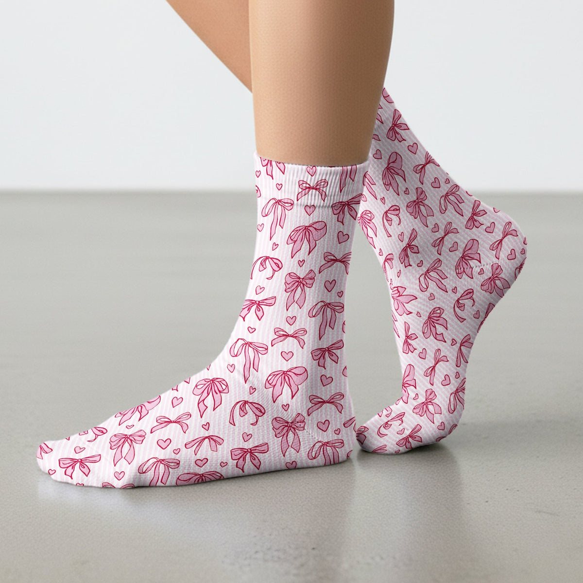 Pink Bow Heart Stripe Nurse Socks