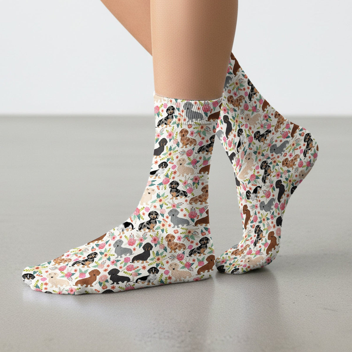 Adorable Dachshund Floral Nurse Socks
