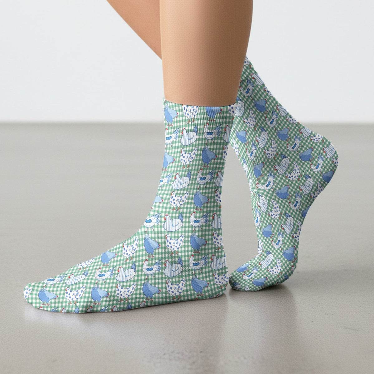 Blue Chicken Gingham Nurse Socks