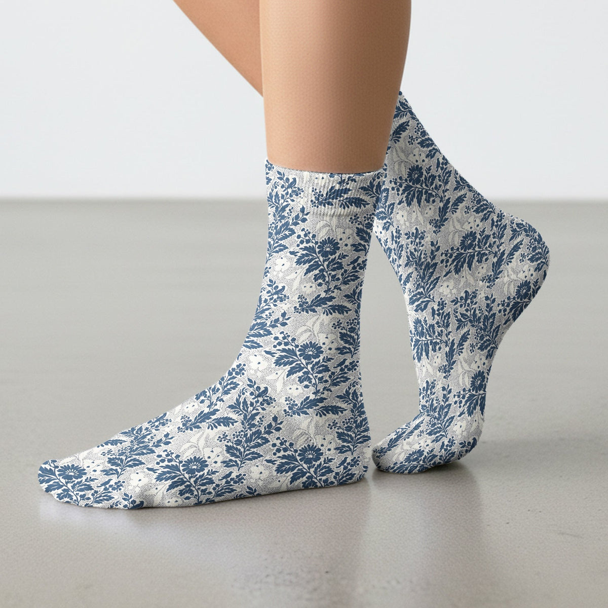 Cute Blue Floral Botanical Nurse Socks