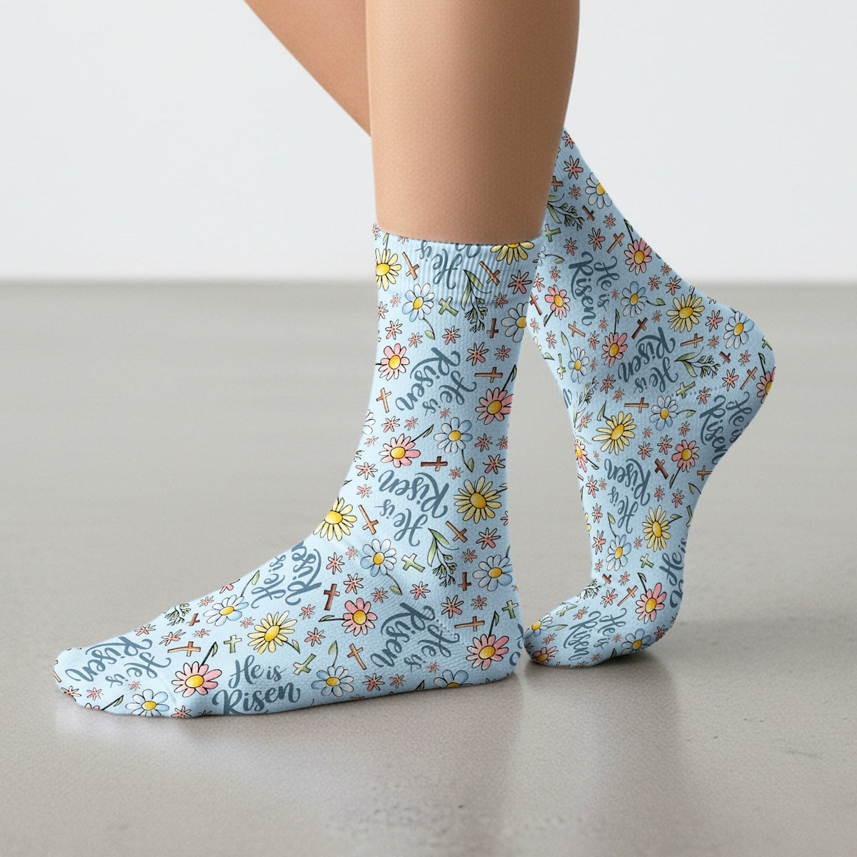 Risen Cross Flower Nurse Socks - Easter Gift
