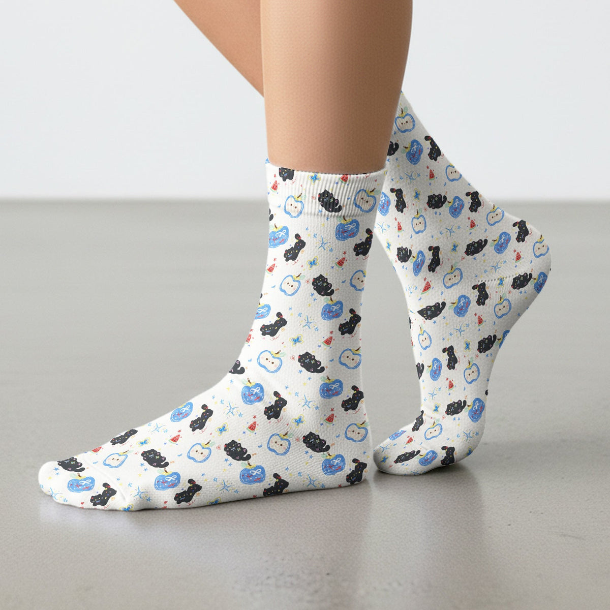 Cute Black Cat Apple Nurse Socks