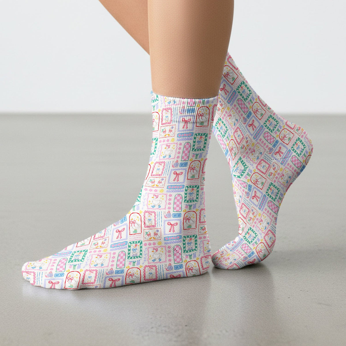 Adorable Goose Ribbon Patchwork Frame Nurse Socks