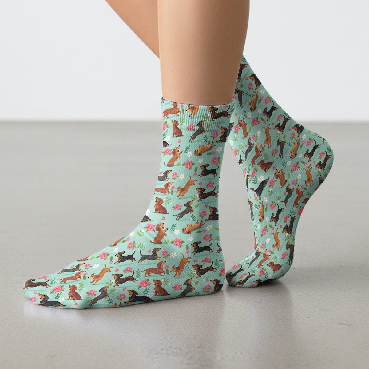 Floral Dachshund Puppy Nurse Socks